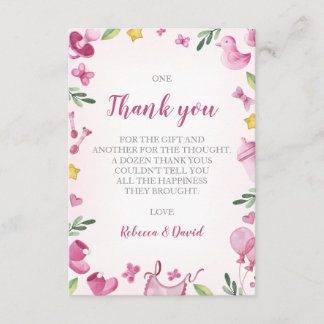 Baby Shower Girl Danke Karte | Pink | Elefant