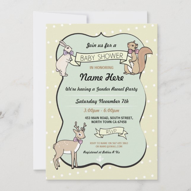 Baby Shower Girl Deer Polka Dot Einladung (Vorderseite)