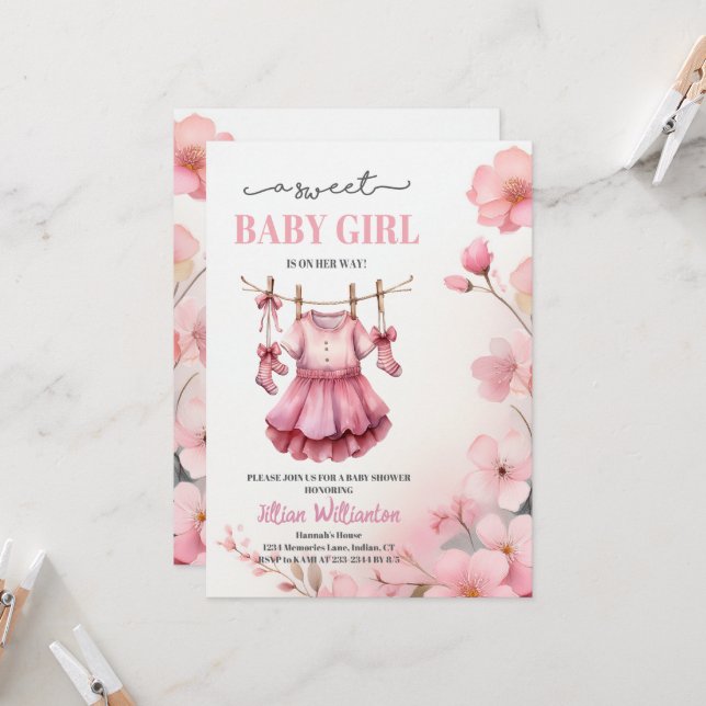 Baby Shower Girl Einladung (Vorderseite/Rückseite Beispiel)