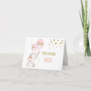 Baby Shower Girl Elephant faltbar Dankeskarte