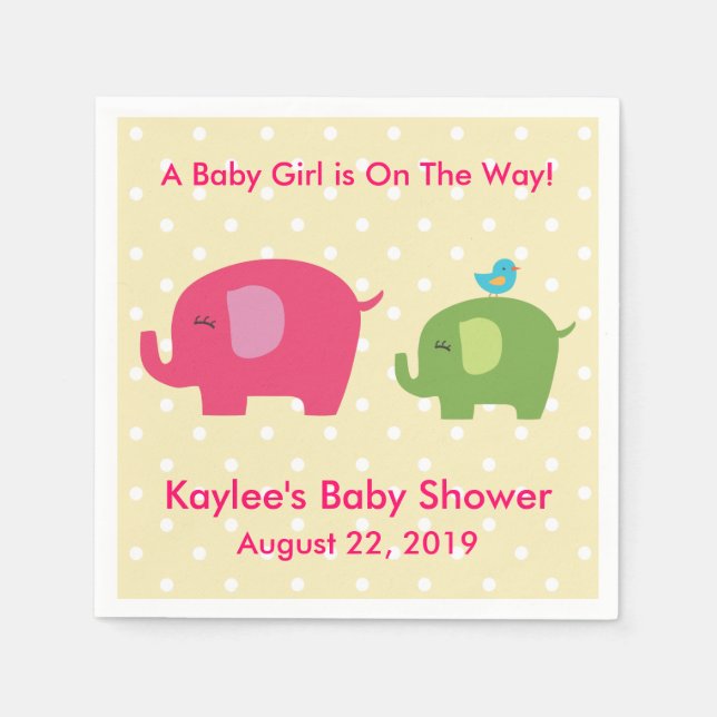 Baby Shower Girl Elephant Polka Dot Napkins Serviette (Vorderseite)