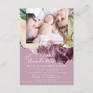 Baby Shower Girl Foto Marsala Rosa Blumenrahmen Einladung