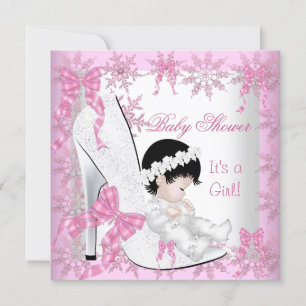 Baby Shower Girl Hübsch Pink Snowflakes Schuhe Einladung