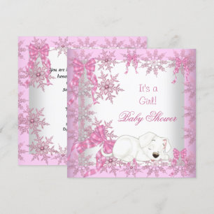 Baby Shower Girl Hübsch Pink Snowflakes Welpe 2 Einladung