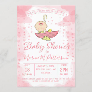 Baby shower Girl in Umbrella Invitation
