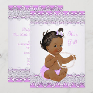 Baby Shower Girl Lavender Lace Pearl Ethnic Einladung