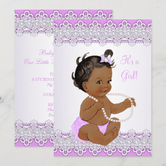 Baby Shower Girl Lavender Lace Pearl Ethnic Einladung