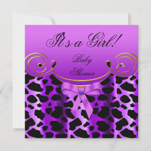Baby Shower Girl Lila Black Animal Print Einladung
