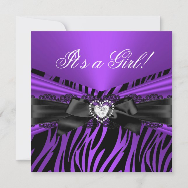 Baby Shower Girl Lila Black Lace Zebra Einladung (Vorderseite)