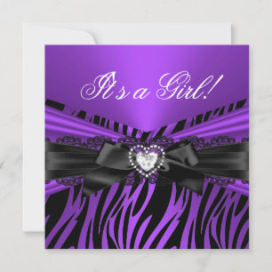 Baby Shower Girl Lila Black Lace Zebra Einladung