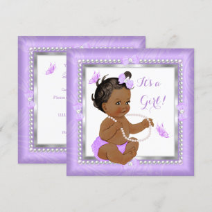 Baby Shower Girl Lila Pearl Butterfly Ethnic Einladung