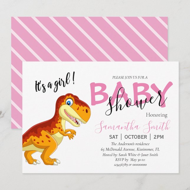 Baby Shower Girl pink Ankündigung (Vorne/Hinten)