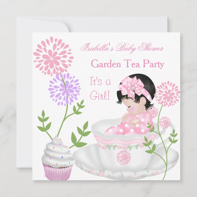 Baby Shower Girl Pink Baby Garden Tee Party Einladung (Vorderseite)