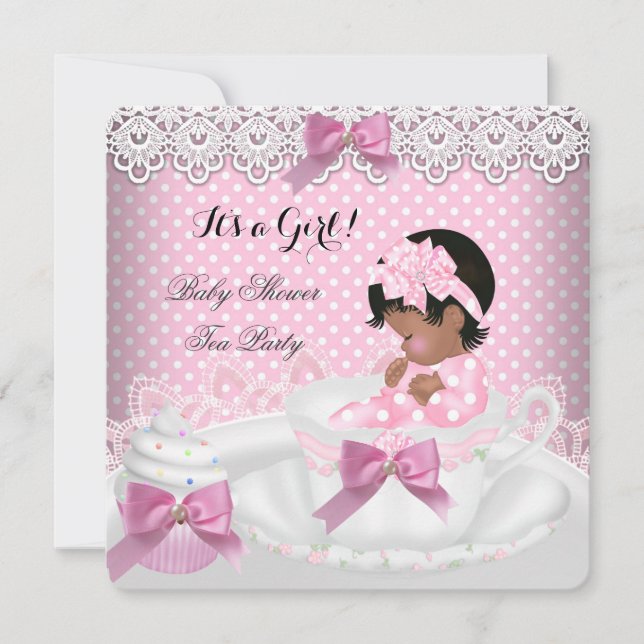 Baby Shower Girl Pink Baby Teacup Cupcake 2a Einladung (Vorderseite)