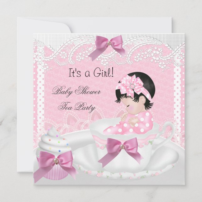 Baby Shower Girl Pink Baby Teacup Cupcake 34 Einladung (Vorderseite)