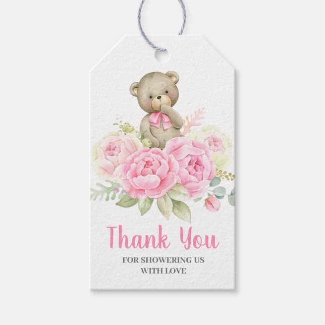 Baby Shower Girl Pink Bear Geschenkanhänger (Vorderseite)