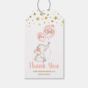Baby Shower Girl Pink Elephant Geschenkanhänger