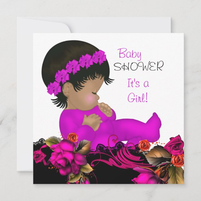 Baby Shower Girl Pink Lila Rose Blume 3b Einladung (Vorderseite)