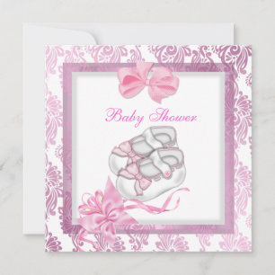 Baby Shower Girl Pink Schuhe Damask White Einladung