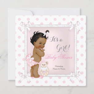 Baby Shower Girl Pink Toy Polka Dot Ethnic Einladung