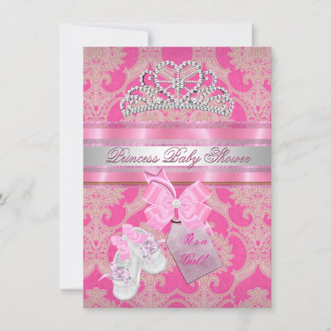 Baby Shower Girl Pink White Princess Tiara Hintern Einladung (Vorderseite)