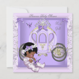 Baby Shower Girl Princess Carriage Lavendel 3 Einladung