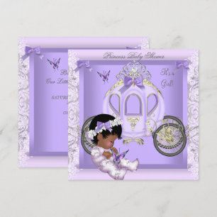 Baby Shower Girl Princess Carriage Lavendel 3 Einladung