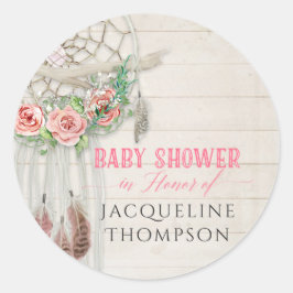 Baby Shower Girl Rose BOHO Bohemisch Dream Catcher Runder Aufkleber