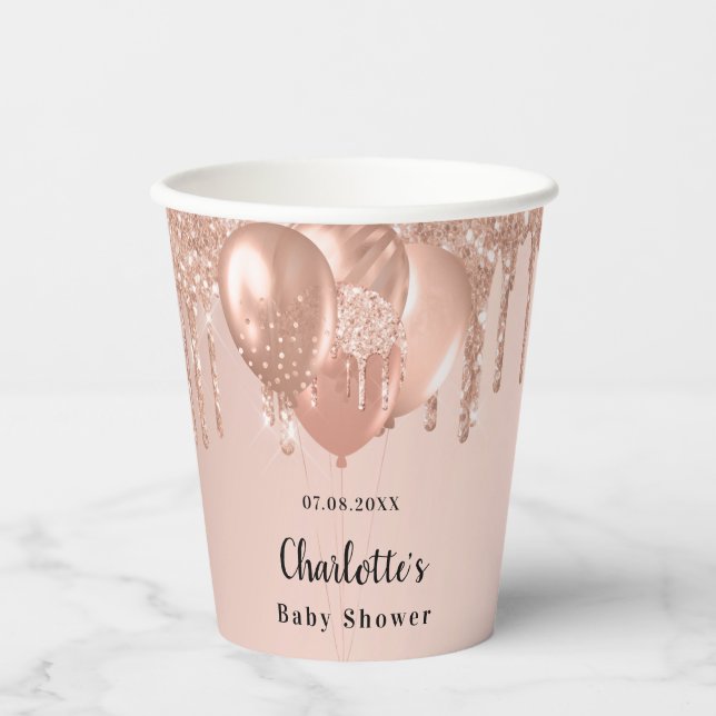 Baby Shower Girl Rose Goldballons Pappbecher (Vorderseite)