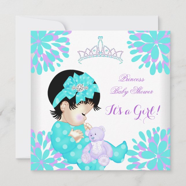 Baby Shower Girl Sweet Baby Aquamariner Lila Bär Einladung (Vorderseite)