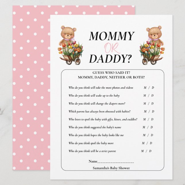 Baby Shower Girl Teddy Mommy Daddy Floral Rustikal Einladung (Vorne/Hinten)