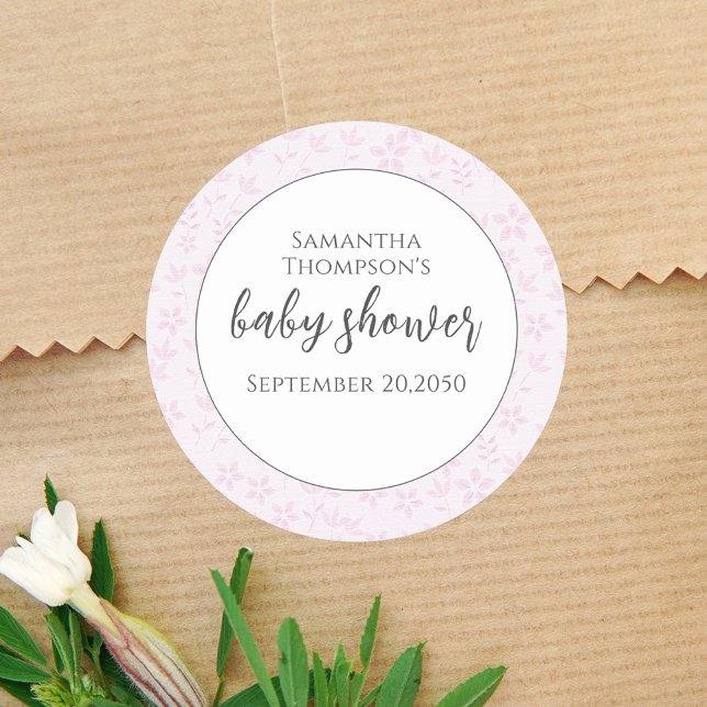 Baby Shower Girl Trendy Script Wasserfarbe Niedlic Runder Aufkleber (Baby shower cute pink floral whimsical sticker.)