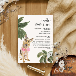 Baby Shower Girl Tropical Palm German Shepherd Dog Einladung