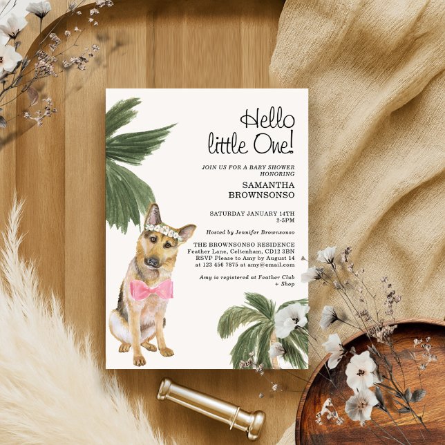 Baby Shower Girl Tropical Palm German Shepherd Dog Einladung (Von Creator hochgeladen)