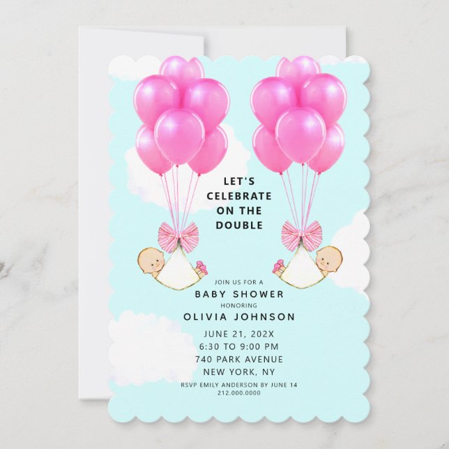 Baby Shower Girl Twins Einladung (Vorderseite)