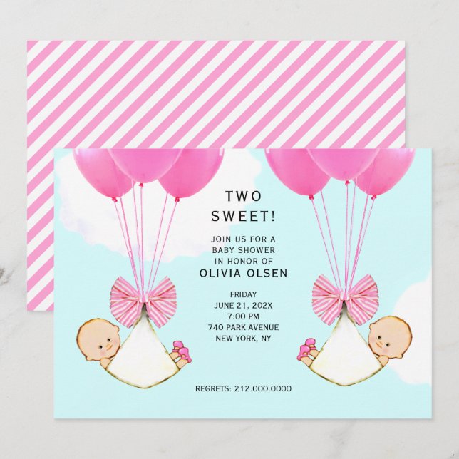 Baby Shower Girl Twins Einladung (Vorne/Hinten)