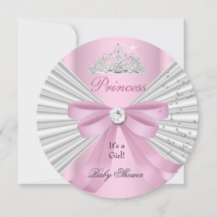 Baby Shower Girl White Pink Princess Tiara ab Einladung