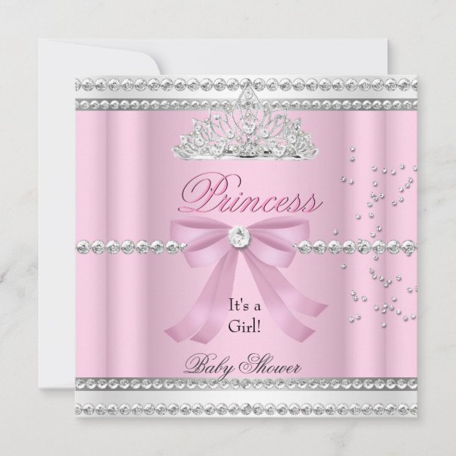 Baby Shower Girl White Pink Princess Tiara Bow Einladung (Vorderseite)