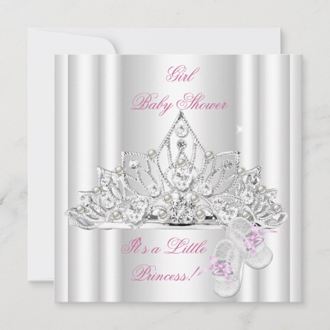 Baby Shower Girl White Pink Princess Tiara Einladung (Vorderseite)