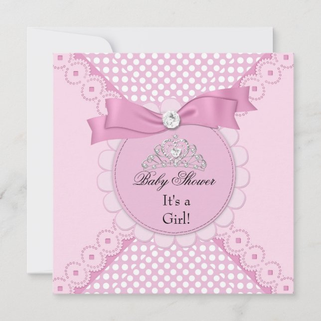 Baby Shower Girl White Pink Princess Tiara Einladung (Vorderseite)