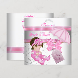 Baby Shower Girl White Pink Princess Tiara Einladung