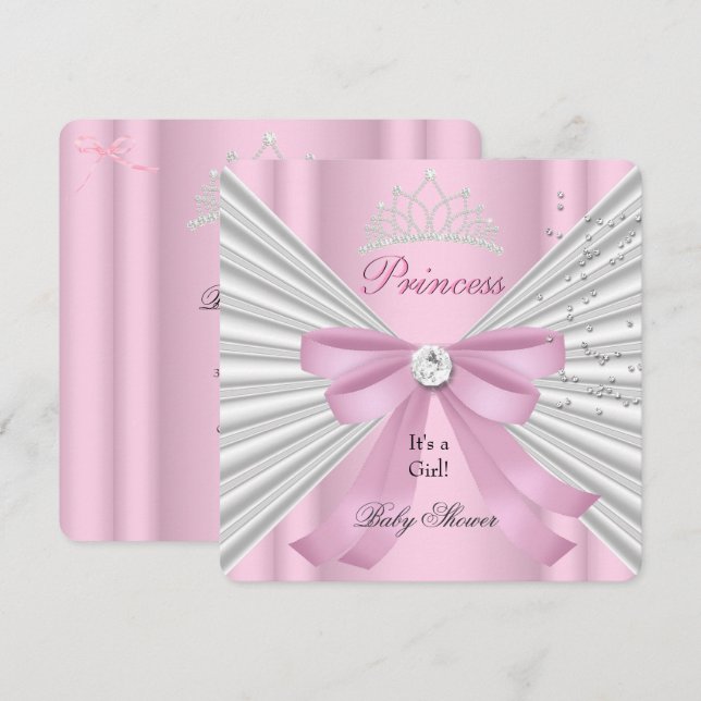 Baby Shower Girl White Pink Princess Tiara Einladung (Vorne/Hinten)
