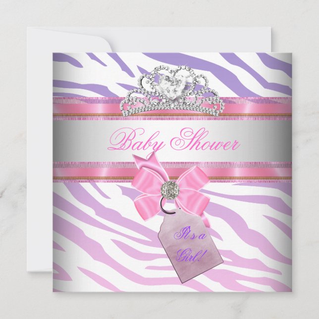 Baby Shower Girl Zebra Pink Lila Princess Einladung (Vorderseite)