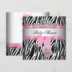 Baby Shower Girl Zebra Pink Princess Black Einladung