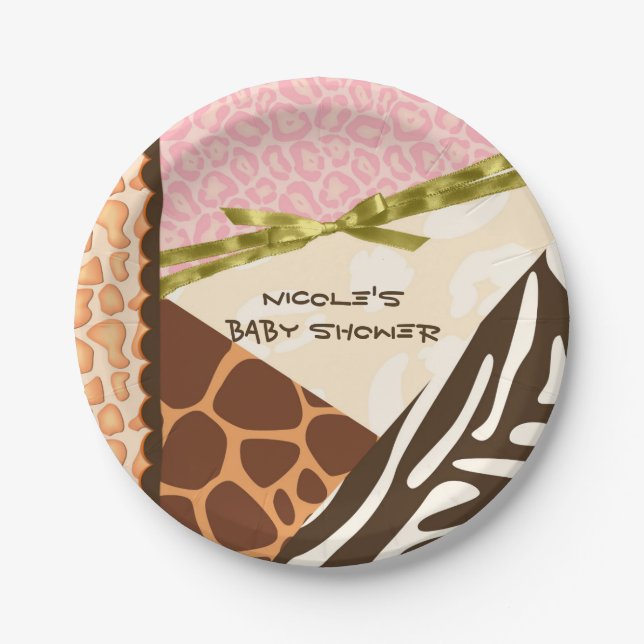 Baby Shower Girls Pink Safari Print Themed Teller (Vorderseite)