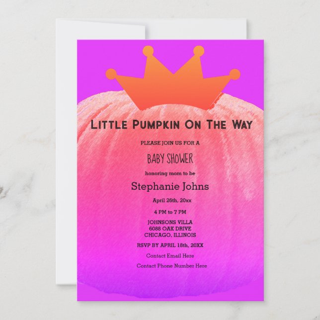 Baby Shower Girls Pumpkin Pink Lila QR Code Einladung (Vorderseite)