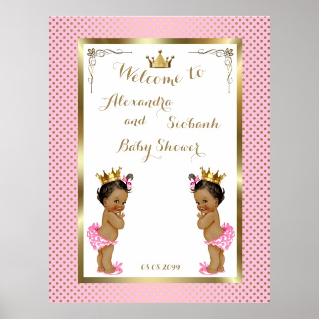 Baby Shower Girls TWINS, pink, elegant,40x52 150pp Poster (Vorne)