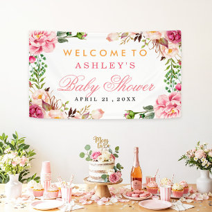 Baby Shower Girly Elegante Chic Pink Floral Banner