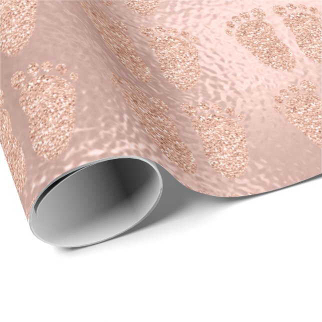 Baby Shower Glitzer Girl Rose Gold Feet Metallic Geschenkpapier (Rolleneckpunkt)