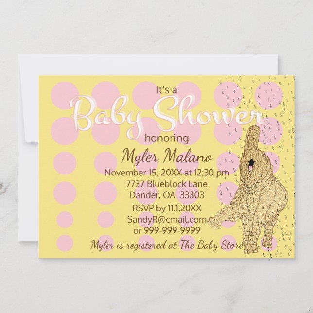 Baby Shower Gold Baby Elephant Einladung (Vorderseite)